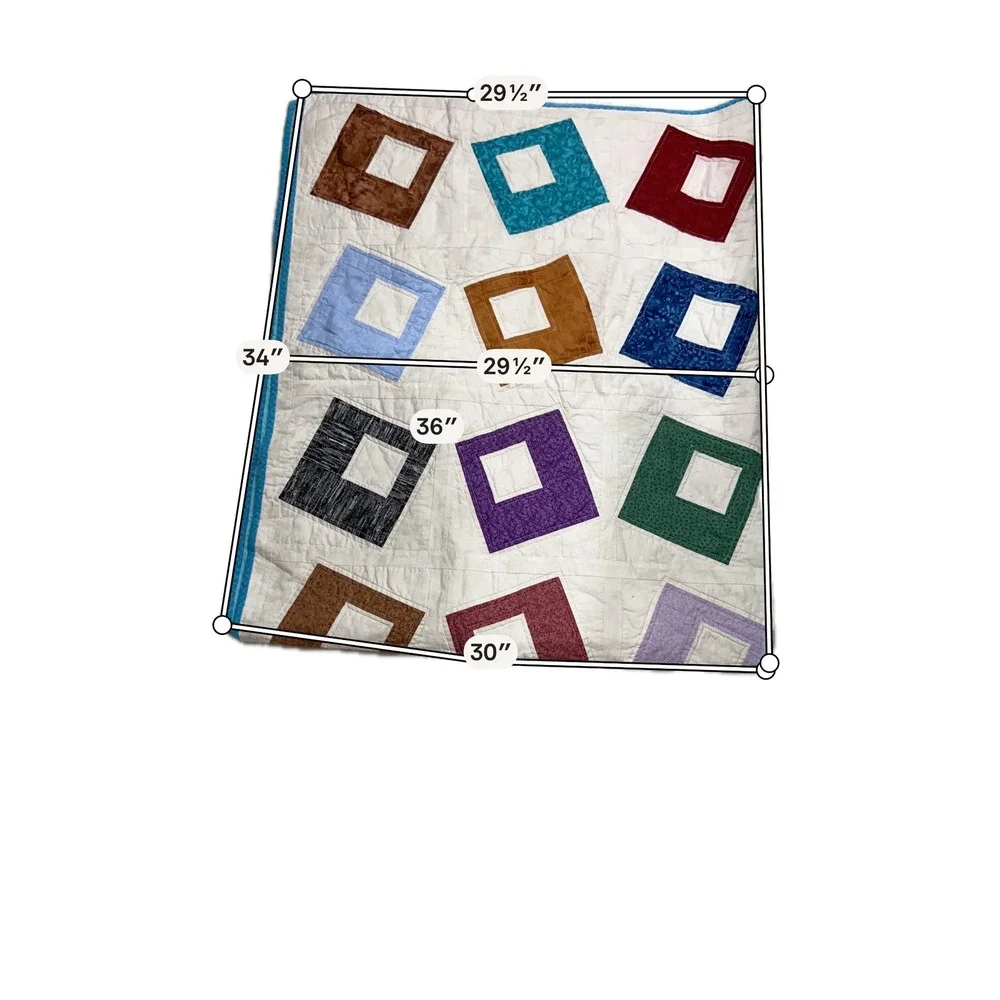Handmade Patchwork Quilt 68x60 Colorful Geometric Twin Throw Topper Cottagecore